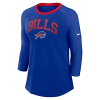 T-shirt à manches 3/4 Nike Royal Buffalo Bills Raglan pour femme