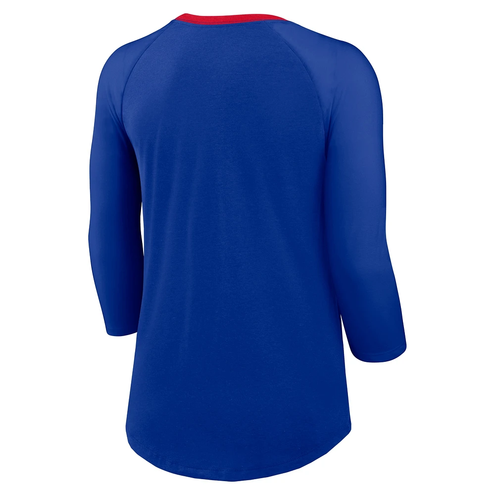 T-shirt à manches 3/4 Nike Royal Buffalo Bills Raglan pour femme