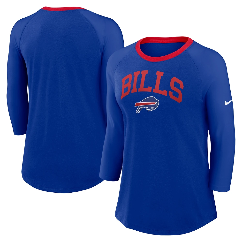 T-shirt à manches 3/4 Nike Royal Buffalo Bills Raglan pour femme