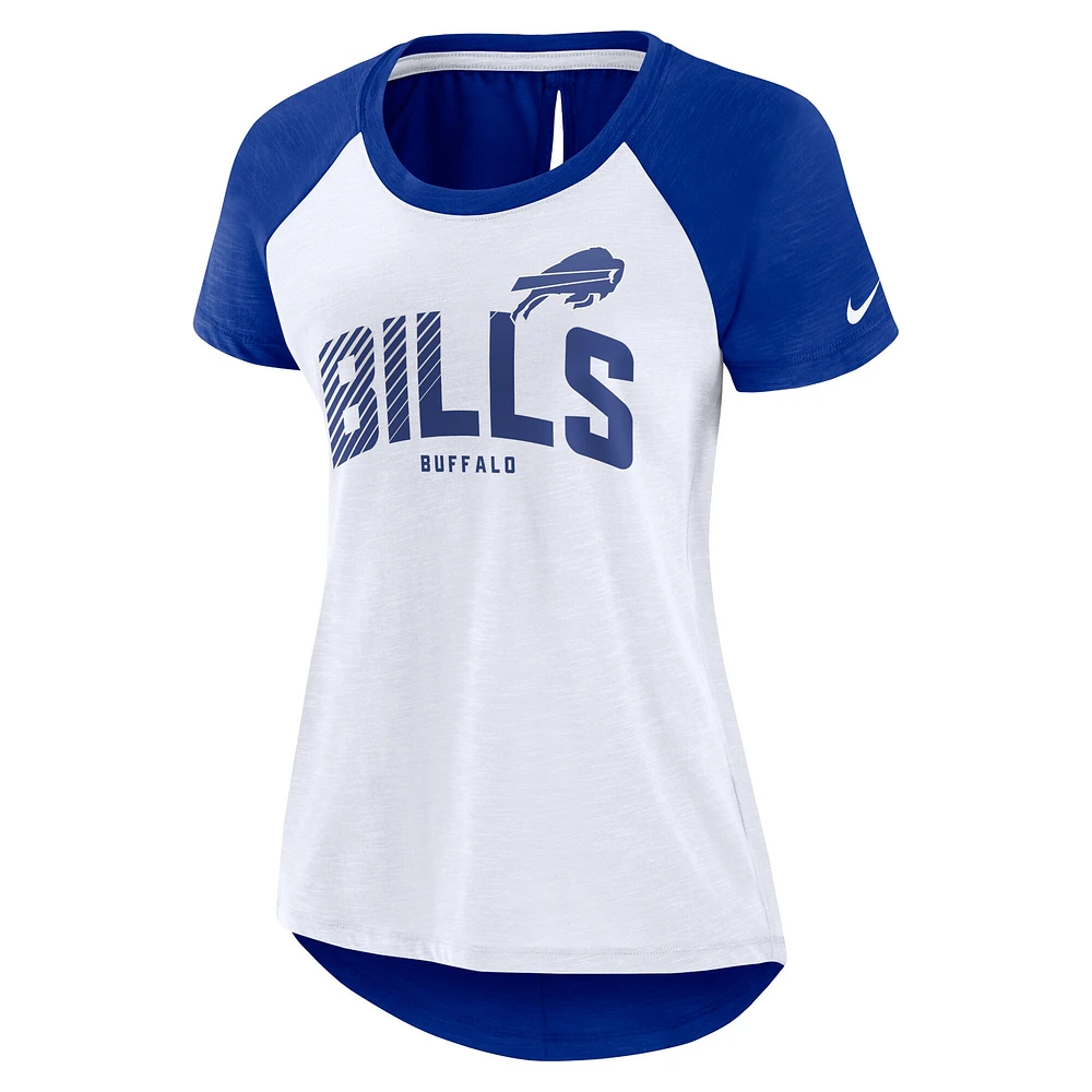 T-shirt raglan à découpe dans le dos Nike Buffalo Bills pour femme - Blanc/Heather Royal