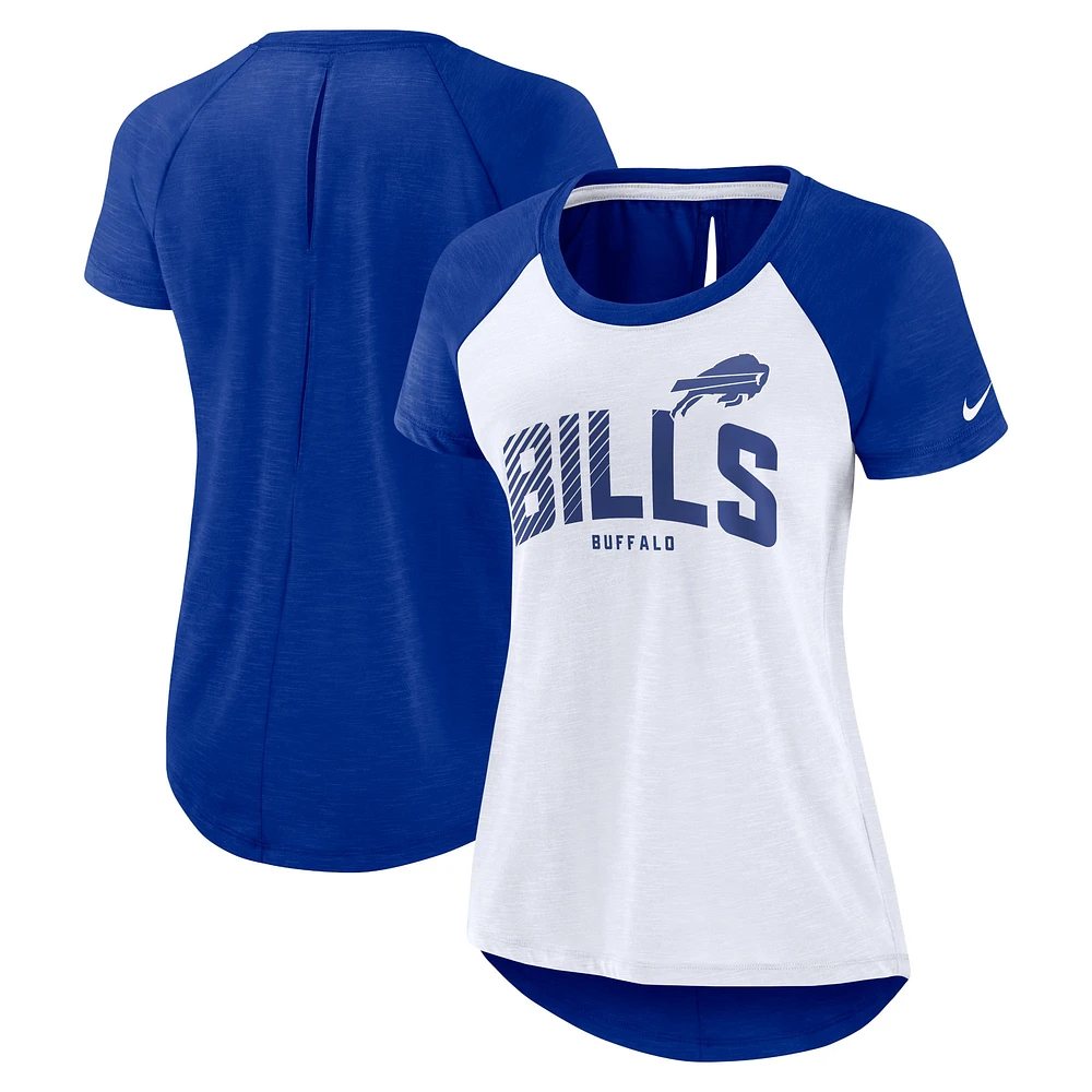 T-shirt raglan à découpe dans le dos Nike Buffalo Bills pour femme - Blanc/Heather Royal