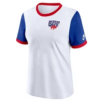 T-shirt Nike pour femme blanc/Royal Buffalo Bills Rewind Ringer