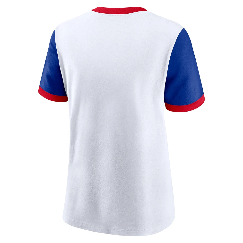 T-shirt Nike pour femme blanc/Royal Buffalo Bills Rewind Ringer