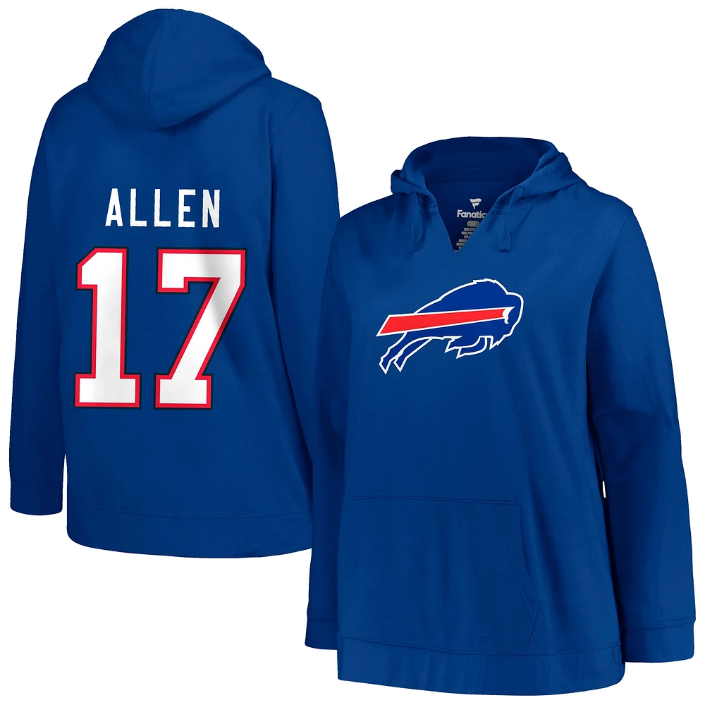 Profil pour femme Josh Allen Royal Buffalo Bills Nom et numéro de joueur grande taille - Sweat à capuche