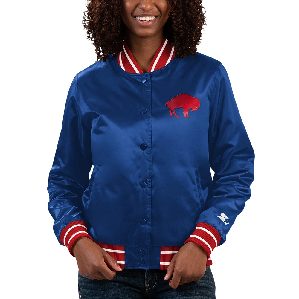 Veste universitaire à boutons-pression en satin Starter Royal Buffalo Bills pour femmes