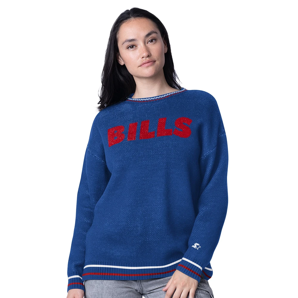 Women's Starter Royal Buffalo Bills Oversized On the Ball Intarsia Knit Pullover Sweater