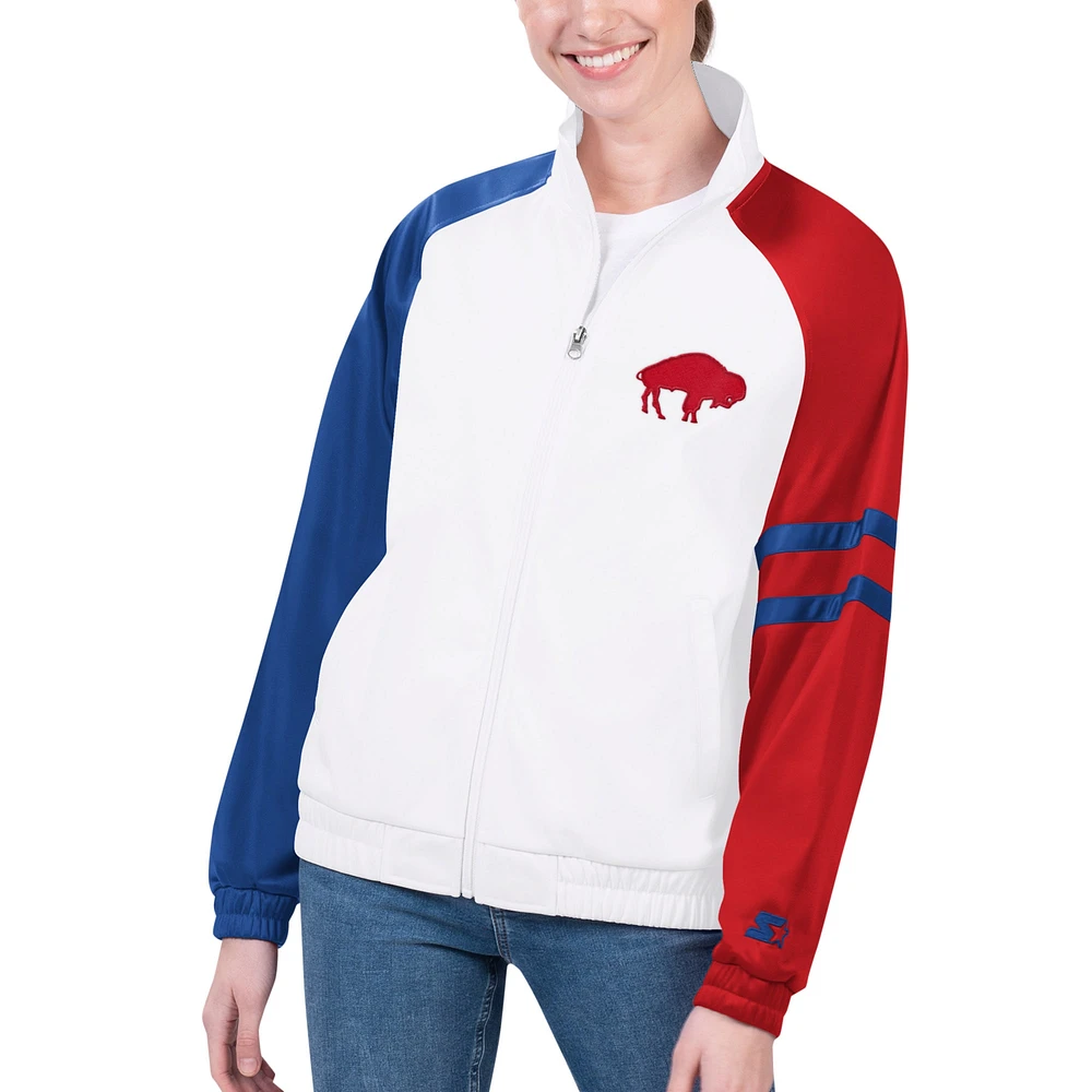 Veste de survêtement entièrement zippée Starter White Buffalo Bills Curve Ball Raglan pour femmes