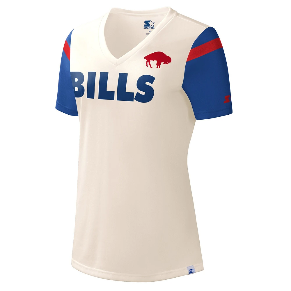 T-shirt blanc à encolure en V pour femme Buffalo Bills Kick Start Starter