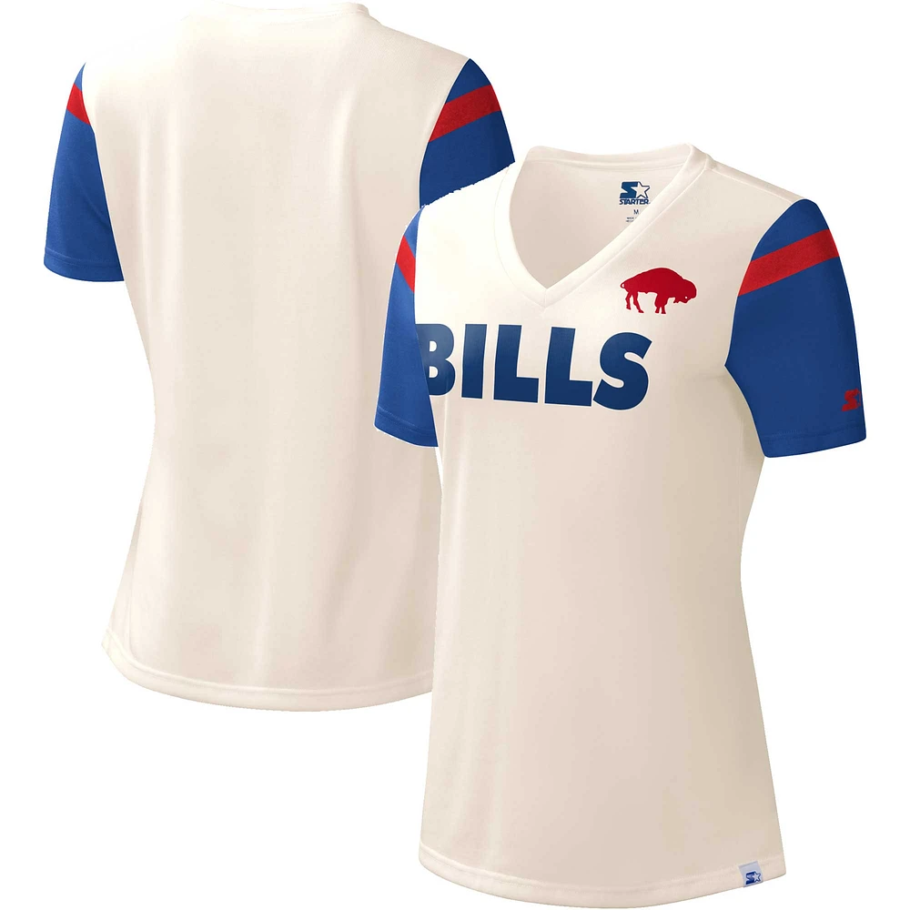 Women's Starter White Buffalo Bills Kick-Starter - V-Neck T-Shirt