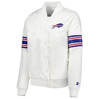 Veste universitaire blanche Buffalo Bills Line Up en satin à boutons-pression pour femme