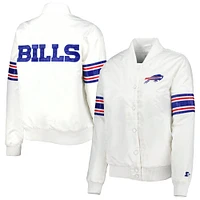 Veste universitaire blanche Buffalo Bills Line Up en satin à boutons-pression pour femme