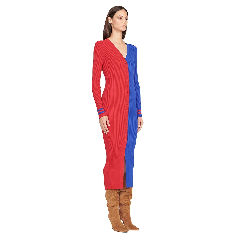 Women's STAUD Red/Royal Buffalo Bills Shoko Knit Button-Up Sweater Dress