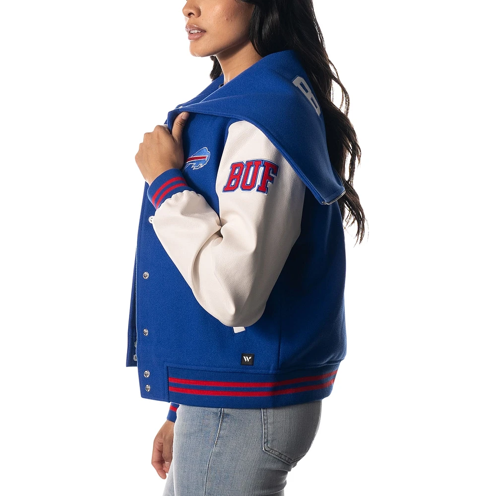 Veste universitaire à capuche bouton-pression pour femme The Wild Collective Royal Buffalo Bills Sailor