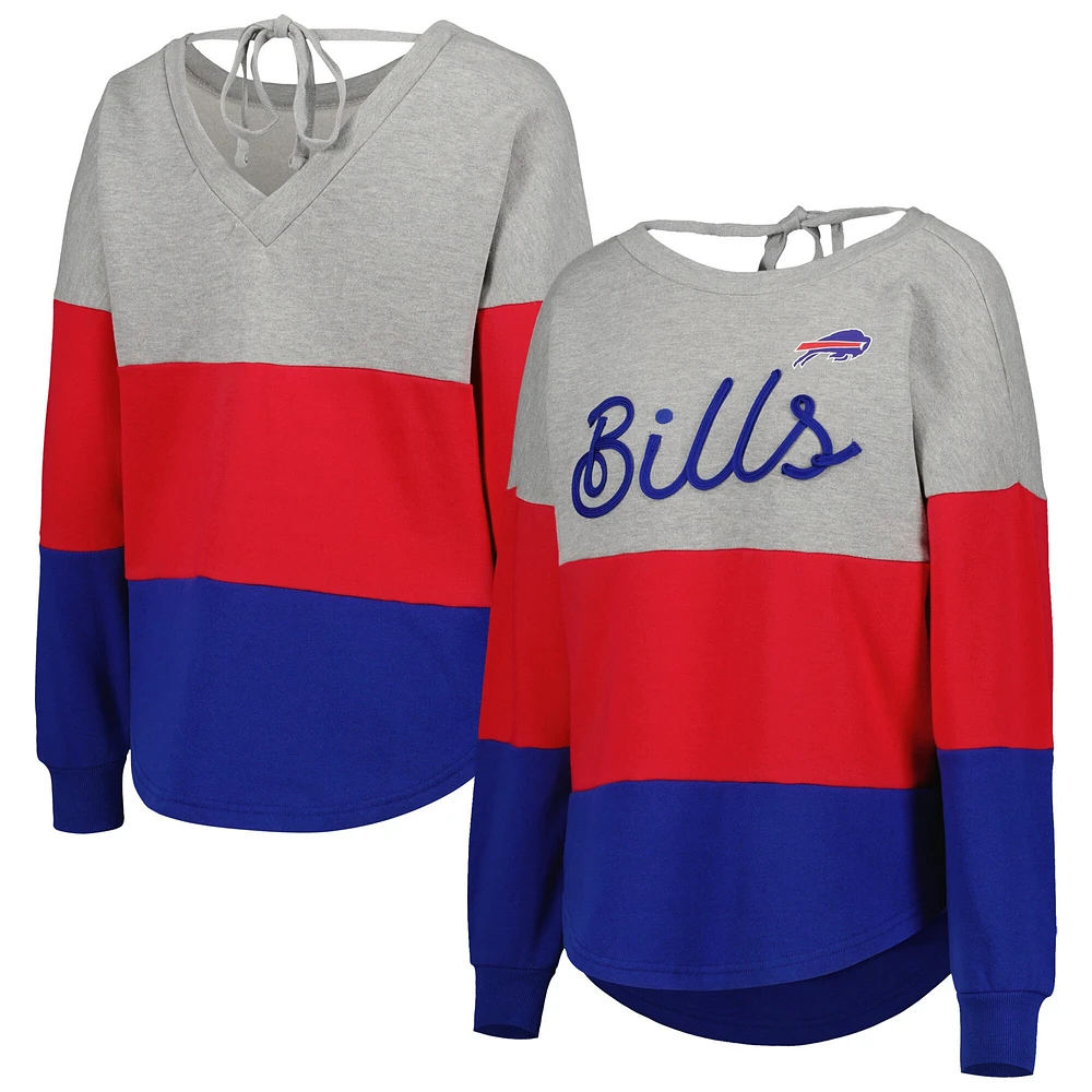 Women's Touch Heather Gray/Royal Buffalo Bills Outfield Deep V-Back Pullover - Sweatshirt