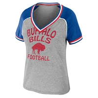 Women's WEAR by Erin Andrews Heather Gray Buffalo Bills Cropped Raglan Throwback V-Neck T-Shirt