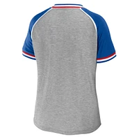 Women's WEAR by Erin Andrews Heather Gray Buffalo Bills Cropped Raglan Throwback V-Neck T-Shirt