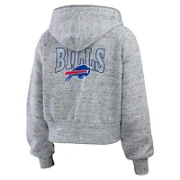 Women's WEAR by Erin Andrews  Heather Gray Buffalo Bills Speckled Fleece Cropped Full-Zip Hoodie