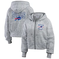 Women's WEAR by Erin Andrews  Heather Gray Buffalo Bills Speckled Fleece Cropped Full-Zip Hoodie