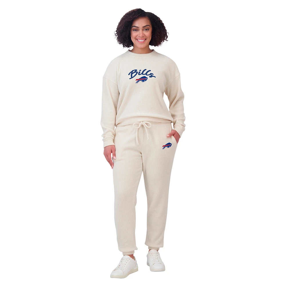 Women's WEAR by Erin Andrews  Oatmeal Buffalo Bills Plus Rib-Knit Long Sleeve T-Shirt & Pants Lounge Set