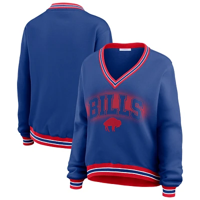 Women's WEAR by Erin Andrews Red Buffalo Bills Oversized Long Sleeve V-Neck Sweatshirt