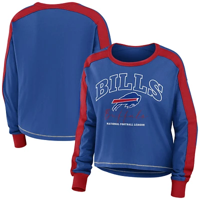 WEAR by Erin Andrews Royal/Red Buffalo Bills T-shirt court à manches longues avec blocs de couleurs modestes pour femmes