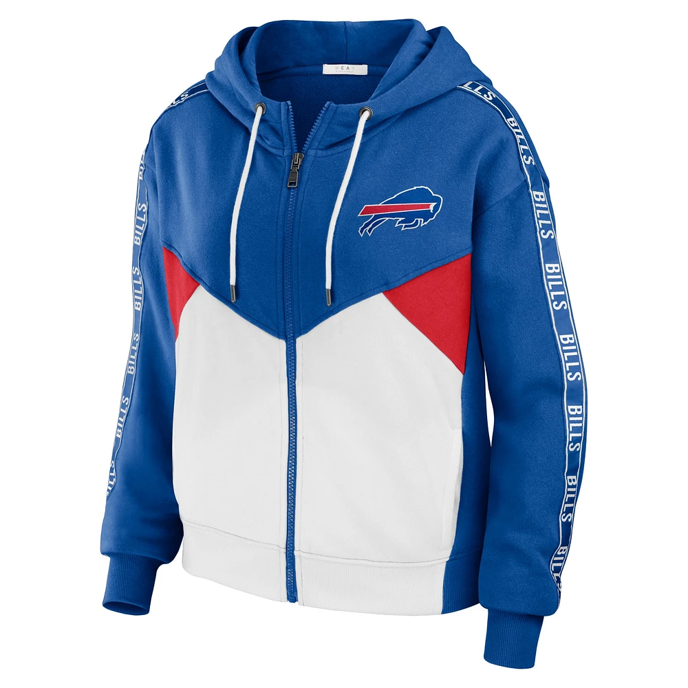 Women's WEAR by Erin Andrews Royal/White Buffalo Bills Color Block Light Weight Modest Crop Full-Zip Hoodie