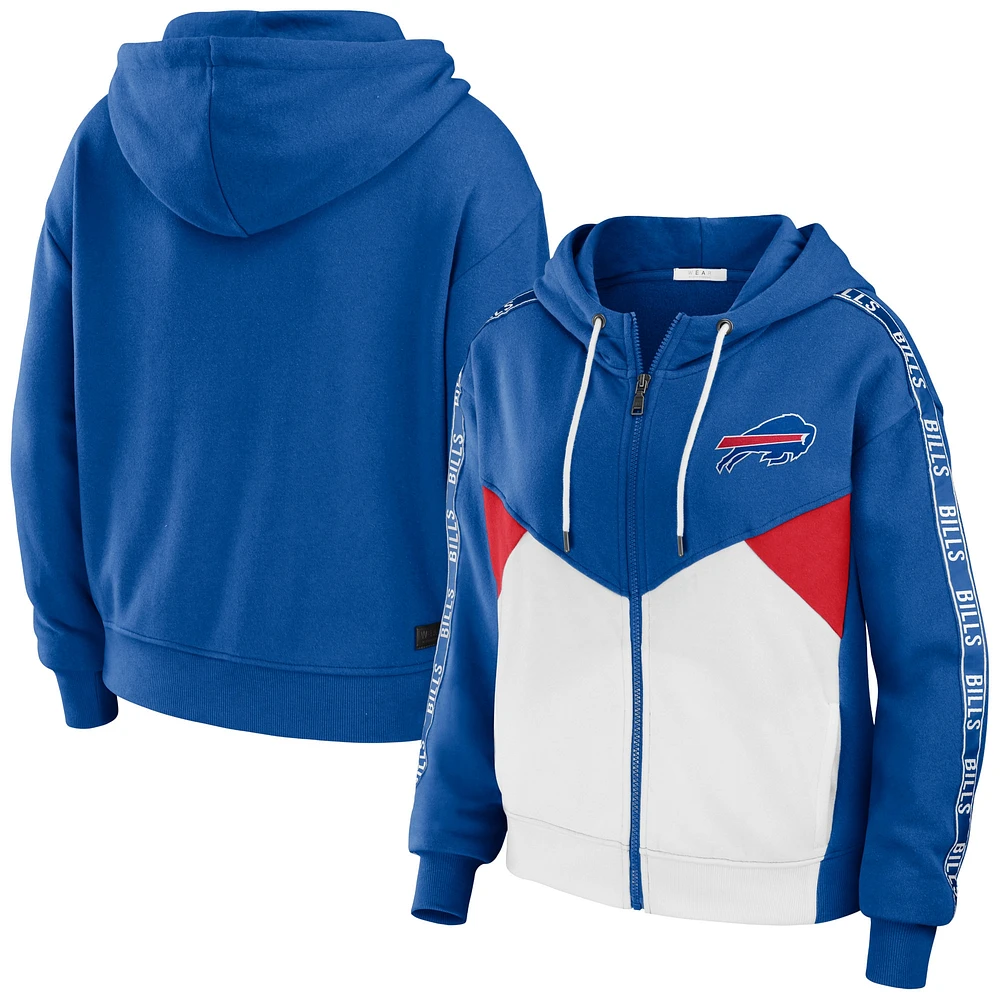 Women's WEAR by Erin Andrews Royal/White Buffalo Bills Color Block Light Weight Modest Crop Full-Zip Hoodie