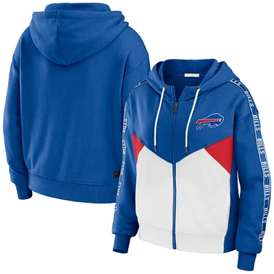 Women's WEAR by Erin Andrews Royal/White Buffalo Bills Color Block Light Weight Modest Crop Full-Zip Hoodie