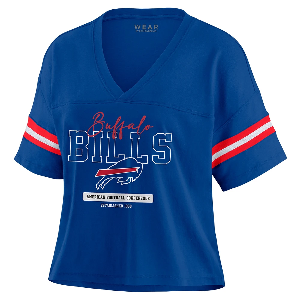 Women's WEAR by Erin Andrews Royal Buffalo Bills Color Block Boxy Modest Crop V-Neck T-Shirt