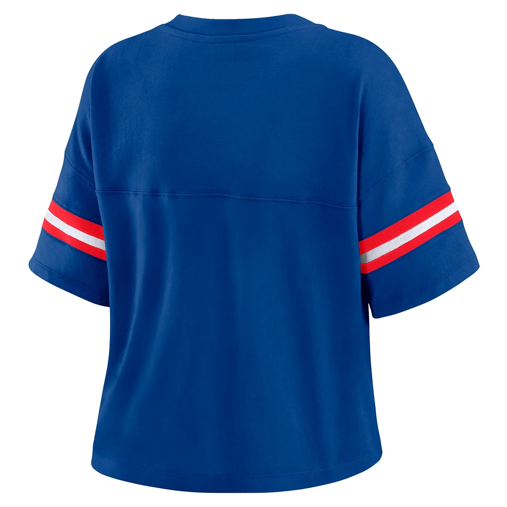 Women's WEAR by Erin Andrews Royal Buffalo Bills Color Block Boxy Modest Crop V-Neck T-Shirt