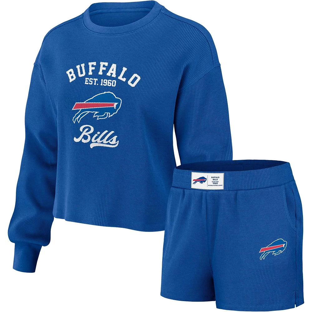 WEAR by Erin Andrews Royal Buffalo Bills Ensemble t-shirt et short en tricot gaufré pour femmes