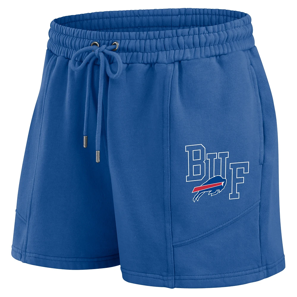 Women's WEAR by Erin Andrews Royal Buffalo Bills Washed Fleece Long Sleeve T-Shirt & Shorts Lounge Set