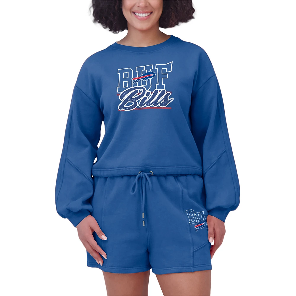 Women's WEAR by Erin Andrews Royal Buffalo Bills Washed Fleece Long Sleeve T-Shirt & Shorts Lounge Set