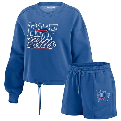 Ensemble de détente pour femme WEAR by Erin Andrews Royal Buffalo Bills en polaire délavée avec t-shirt à manches longues et short