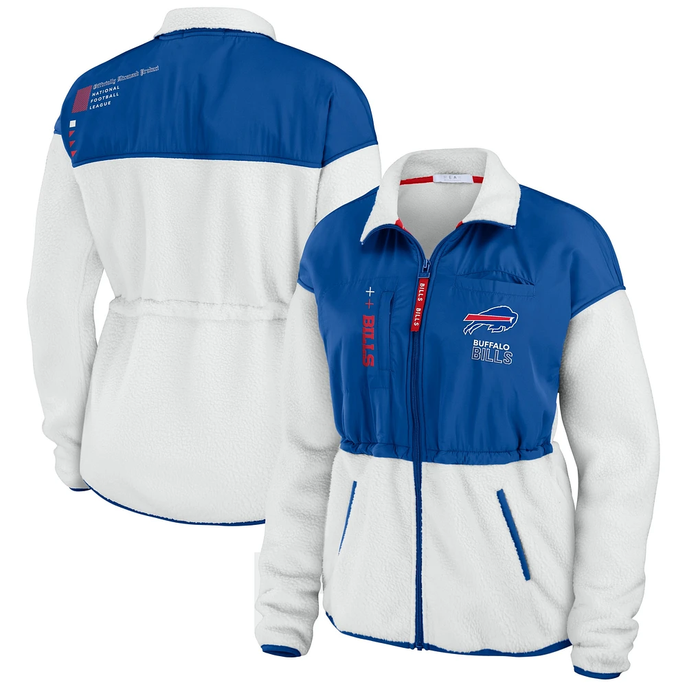 Women's WEAR by Erin Andrews  White/Royal Buffalo Bills Color-Block Polar Fleece Full-Zip Jacket