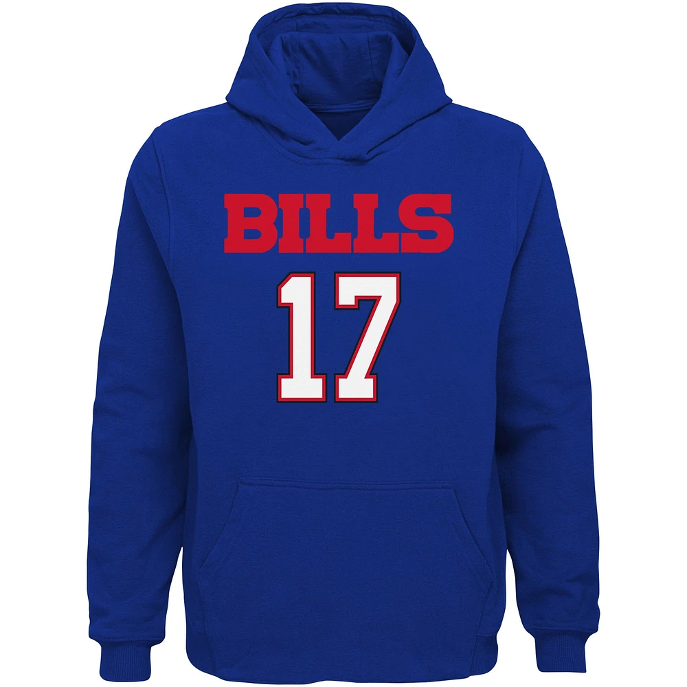Sweat à capuche avec nom et numéro du joueur principal des Royal Buffalo Bills Josh Allen pour jeunes