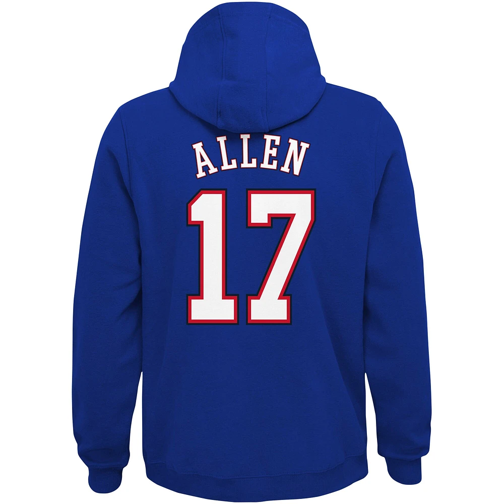 Sweat à capuche avec nom et numéro du joueur principal des Royal Buffalo Bills Josh Allen pour jeunes