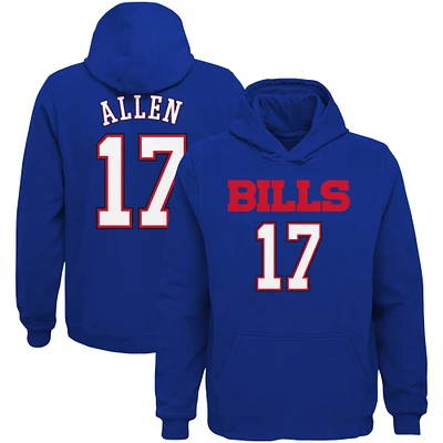 Sweat à capuche avec nom et numéro du joueur principal des Royal Buffalo Bills Josh Allen pour jeunes