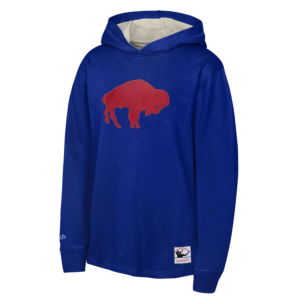 T-shirt à capuche thermique léger manches longues pour jeunes Mitchell & Ness Royal Buffalo Bills