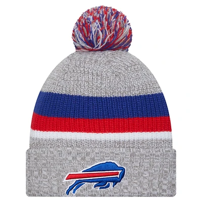 Bonnet en tricot à revers Buffalo Bills New Era gris chiné pour jeune avec pompon