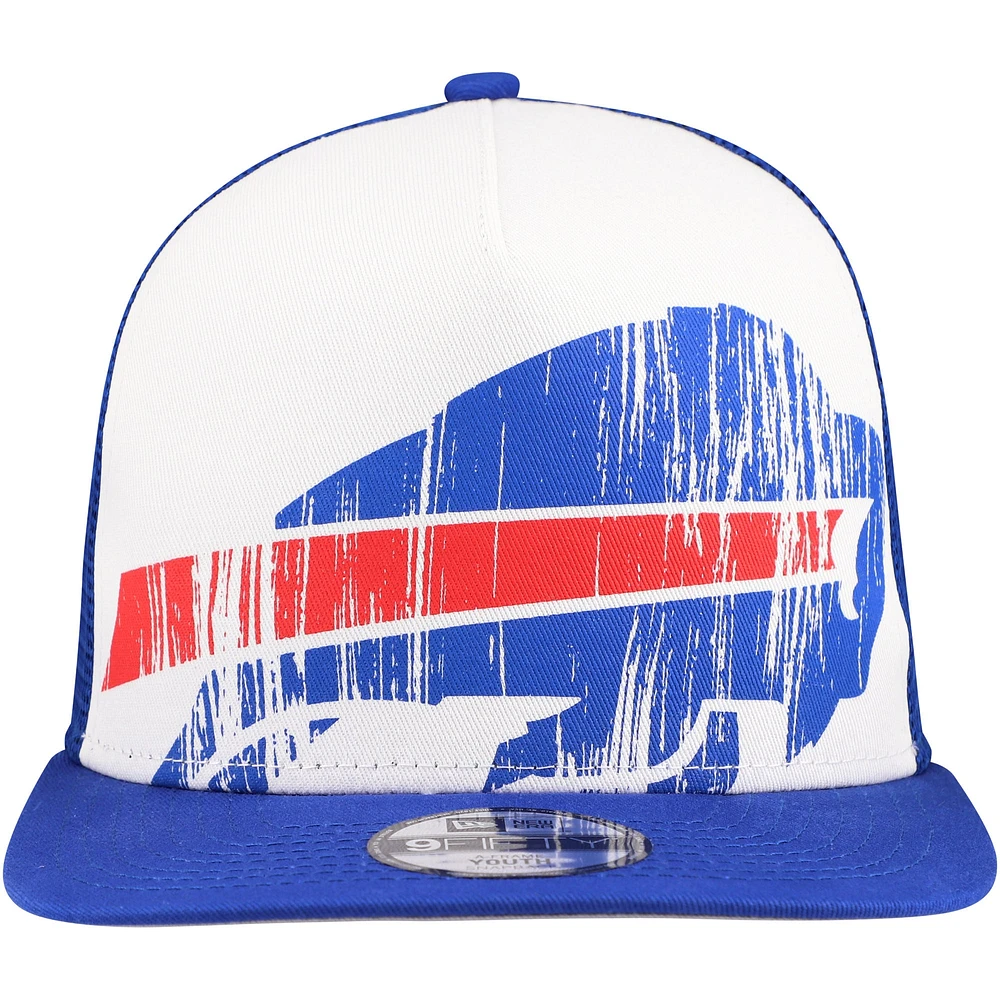 Youth New Era White/Royal Buffalo Bills Distressed 9FIFTY A-Frame Snapback Hat