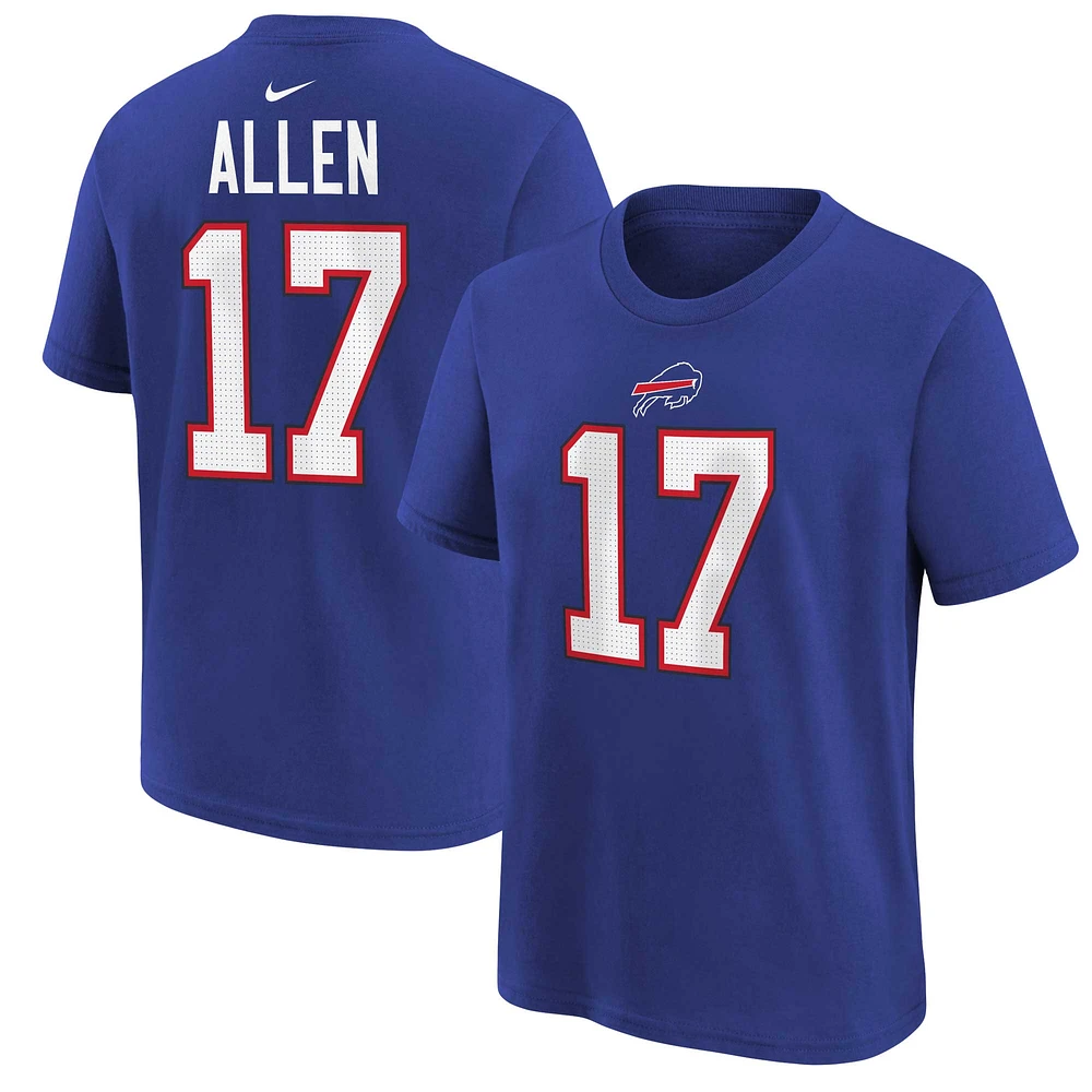 T-shirt avec nom et numéro de joueur Nike Josh Allen Royal Buffalo Bills pour jeunes