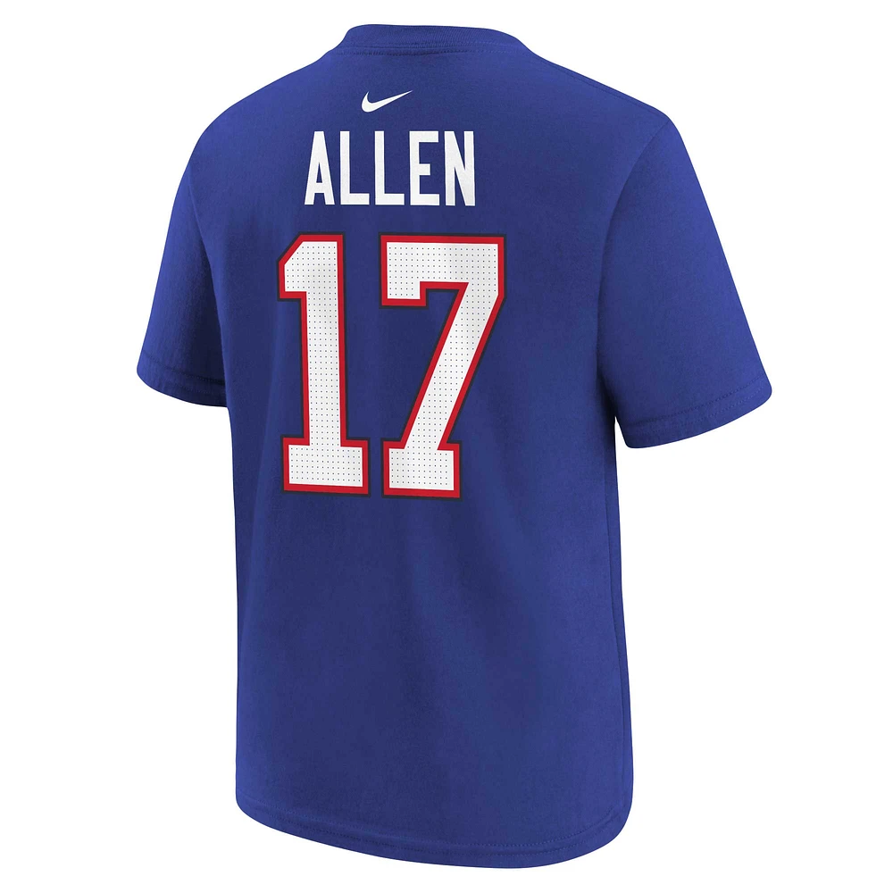 T-shirt avec nom et numéro de joueur Nike Josh Allen Royal Buffalo Bills pour jeunes