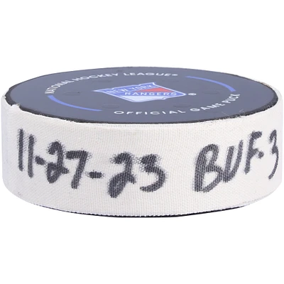 Alex Tuch Buffalo Sabres Game-Used Goal Puck vs. New York Rangers on November 27, 2023 - Second of Two Goals Scored