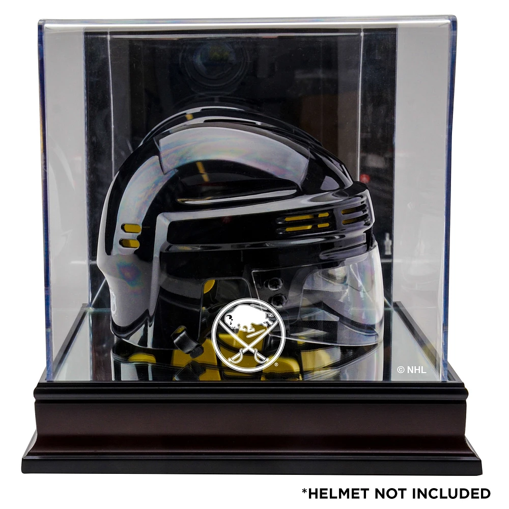 Vitrine de mini casque en acajou avec logo de l'équipe Buffalo Sabres