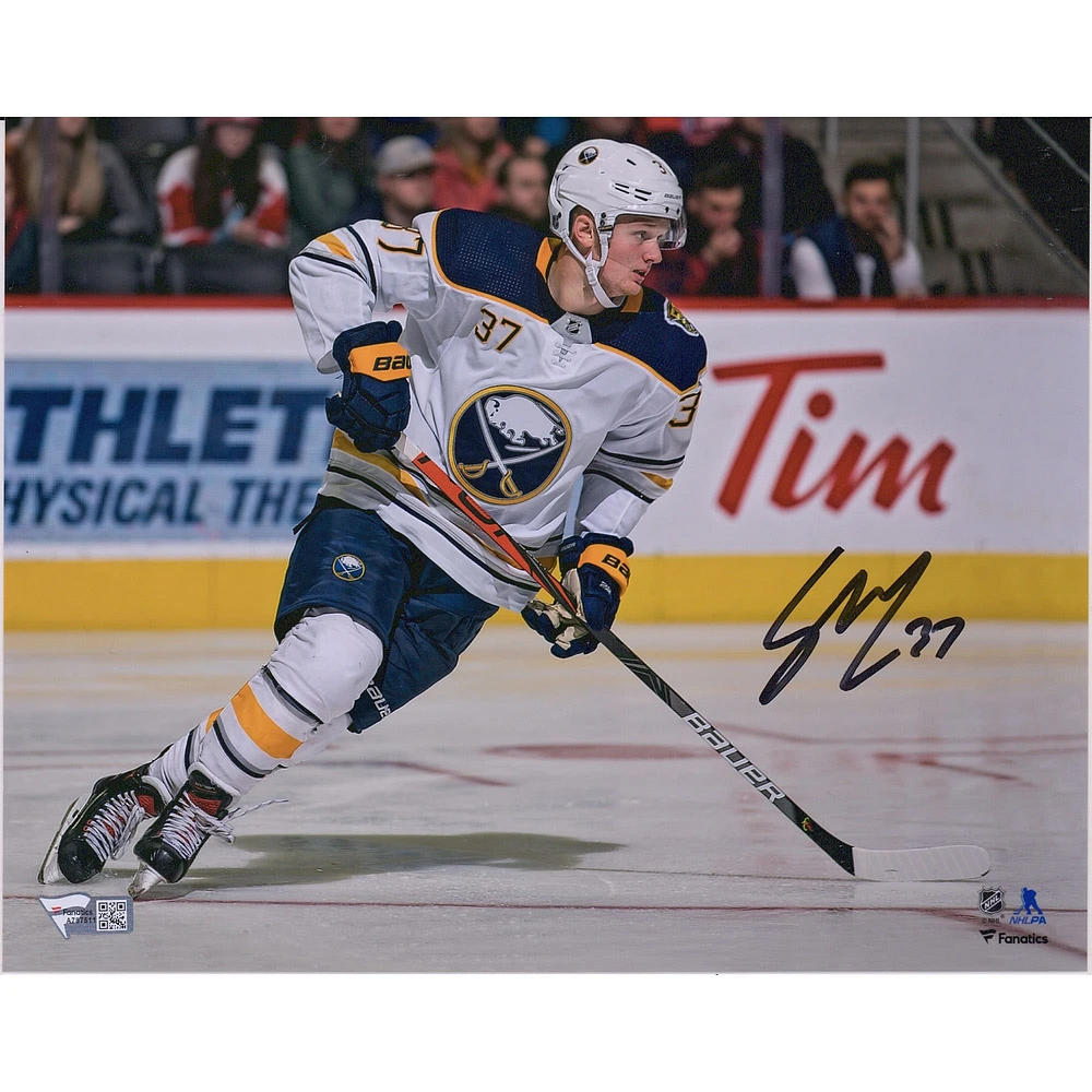 Casey Mittelstadt Buffalo Sabres Autographed 8" x 10" White Jersey Skating Photograph