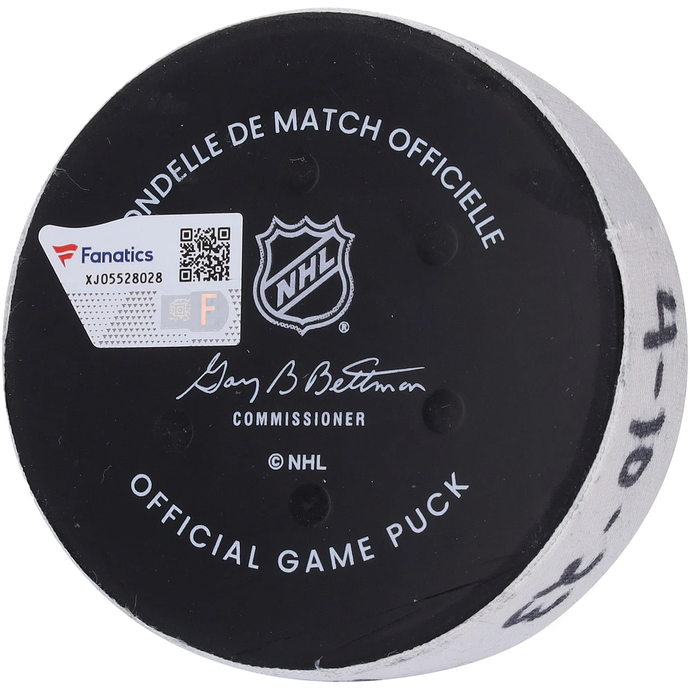 Casey Mittelstadt Buffalo Sabres Game-Used Goal Puck from April 10, 2023 vs. New York Rangers