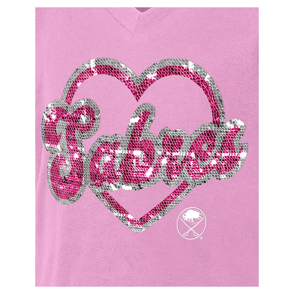 Girl's Youth New Era  Pink Buffalo Sabres Flip Sequin V-Neck T-Shirt