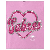 Girl's Youth New Era  Pink Buffalo Sabres Flip Sequin V-Neck T-Shirt