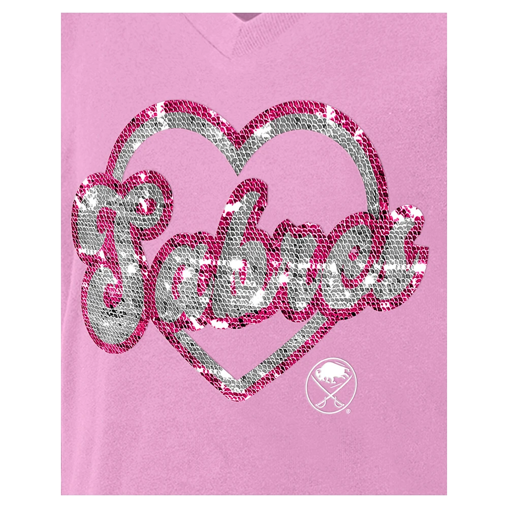 Girl's Youth New Era  Pink Buffalo Sabres Flip Sequin V-Neck T-Shirt